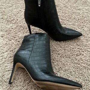 Nine West Black Croc-Embossed Pointed Toe Stiletto Ankle Booties